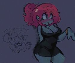 1girls 5rubles blue_skin blush blush dress friday_night_funkin ghost ghost_girl horny horny_female looking_at_viewer oc triaaa viola_fnf white_eyes