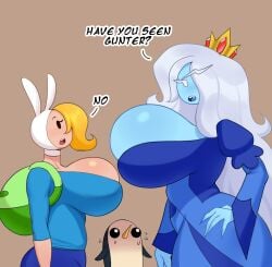 1boy 2025 2d 2d_(artwork) 2girls adventure_time big_breasts blonde_female blonde_hair blue_body blue_skin breasts cartoon_network caucasian caucasian_female cup drinking female female_only fionna_the_human_girl frozen giant_boobs giant_breasts giant_tits gunter_(adventure_time) ice ice_queen_(adventure_time) idler_r male massive_boobs massive_breasts massive_tits object_between_breasts voluptuous voluptuous_female white_body white_female white_hair white_skin