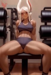 1girls 2d abs ai_generated ass big_ass big_breasts boku_no_hero_academia breasts cleavage dark-skinned_female dark_skin erophoenix female female_focus full_body gym looking_at_viewer mirko miruko muscle muscular_female my_hero_academia navel patreon_username solo solo_female sports_bra thick thick_thighs toned uncensored