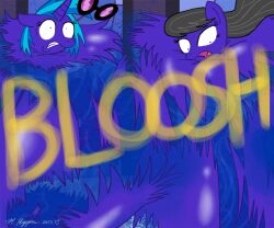 blue_hair blueberry_inflation blueberry_juice bursting cutie_mark explosion female glasses gray_hair grey_skin immobile inflation my_little_pony my_little_pony_friendship_is_magic mythological_equine necrofeline octavia_melody pink_bowtie pony purple_eyes red_eyes sequence spherical_inflation tail vinyl_scratch_(mlp) white_skin