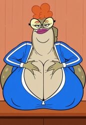 1girls ai_generated anthro bass_(fish) bedroom_eyes big_breasts blue_outfit breasts cleavage clothing double_chin enormous_breasts eyelashes fat fat_female female female_only fish gigantic_breasts glasses green_skin hair hands_on_breasts huge_breasts large_breasts lips looking_at_viewer mama_bass marine massive_breasts mature mature_anthro mature_female milf nickelodeon obese obese_anthro obese_female orange_hair overweight overweight_anthro overweight_female pink_lips seductive seductive_eyes seductive_smile smiling smiling_at_viewer solo solo_female solo_focus spongebob_squarepants