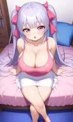 ai_generated bangs beauty blue_hair blush breasts bursting_breasts busty cleavage collarbone curvy cute female female girl hair_between_eyes hourglass_figure huge_breasts long_hair looking_at_viewer oppai pink_eyes pov ribbon_in_hair riko_(shuz) shiny_hair shiny_skin shortstack skindentation skirt solo stockings stretched_clothing tanktop thebillai thighhighs tight_clothes very_long_hair voluptuous wide_hips