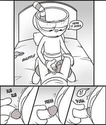 anal anal_sex animate_inanimate anus bed bottomless brother brothers clothed clothed_sex clothing comic cup cuphead cuphead_(game) dialogue duo english english_text faceless_male gay gay_sex gloves half-closed_eyes humanoid humanoid_on_humanoid incest looking_down lying male male_penetrating mugman object_head on_back on_bed onomatopoeia open_pants penetration perineum sex shallow_penetration shorts sibling sound_effects speech_bubble text toxic-boner video_games yaoi