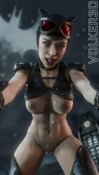 1girls 3d 3d_(artwork) black_hair breasts catwoman catwoman_(injustice) fanart female fit fit_female green_eyes licking_lips nipples partially_clothed pussy short_hair solo solo_female tagme thighs toned toned_arms toned_belly toned_body toned_female toned_legs toned_stomach volker3d