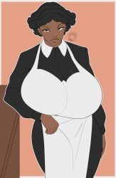 1girls african african_female apron big_breasts black_eyes black_hair breasts clothing dark-skinned_female dark_skin female female_only huge_breasts krone_(the_promised_neverland) looking_at_viewer maid neozoa nz_naughty simple_background solo the_promised_neverland wide_hips
