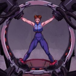 arms_extended ball_gag bodysuit bondage chun-li machine restrained restraints
