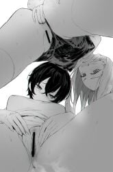 2girls anus bangosu black_and_white black_hair black_hair_female blush blush_face blushing_at_viewer blushing_female blushing_lines clitoral_stimulation embarrassed embarrassed_expression embarrassed_female female finger_in_pussy fingering fingering_ass fingering_pussy fingering_self fondling_pussy grin legs_apart legs_spread looking_down looking_down_at_viewer masturbating masturbation monochrome multiple_females multiple_girls original original_art original_artwork original_character original_characters pussy shame smile smiley_face smiling smiling_at_viewer spread_legs spreading_legs spreading_own_pussy spreading_pussy spreading_thighs spreading_vagina vaginal_masturbation vaginal_stimulation
