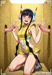 2boys :d ai_generated bangs bare_arms bare_shoulders black_hair blue_eyes blue_nails blunt_bangs blush breasts clothing double_handjob ejaculation elesa_(pokemon) erection female female footwear group_sex gym_leader handjob hands_up headphones jousneystudio kneeling large_penis long_hair looking_at_viewer male mmf_threesome multiple_boys multiple_penises nail_polish nintendo nipples open-mouth_smile open_mouth penis pokemon pokemon_(game) pokemon_character recording semen sex shiny_skin sidelocks sleeveless smile solo_focus straight teeth tekoki testicles text thighs threesome tongue trembling twitching_penis upper_teeth_only v veins veiny_penis