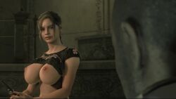 1boy 1girls 3d breasts female game_screenshot large_breasts male mod nude_mod resident_evil resident_evil_2_remake upper_body