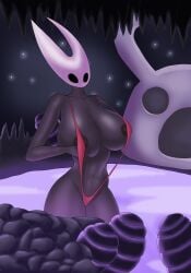 areola areolae digital_drawing_(artwork) digital_media_(artwork) faceless_character hivar hollow_knight hornet_(hollow_knight) hot_spring huge_breasts large_breasts sling_bikini slingshot_swimsuit video_game_character video_games wide_hips