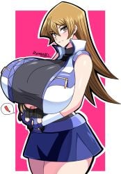 alexis_rhodes blonde_hair busty light-skinned_female long_hair_female massive_breasts tenjouin_asuka thighs yellow_eyes yu-gi-oh!_gx