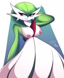 breasts breasts claun02 dress female_gardevoir gardevoir generation_3_pokemon pokemon pokemon_(species) pokemon_rse smile suggestive_look white_body