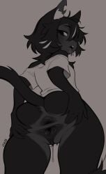 anthro anus bodily_fluids bottomless domestic_cat felid feline felis gaping gaping_vagina genital_fluids mammal presenting rinkae saliva spread_anus spread_butt tagme vulva
