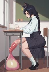 1futa ahri big_ass big_balls big_breasts big_penis big_thighs black_hair black_nails clothed clothing condom cum cum_in_condom emotionless fox_ears fox_girl futa_focus futa_only futanari golden_eyes hyper_balls hyper_genitalia hyper_penis league_of_legends makeup nail_polish noonyx riot_games yellow_eyes