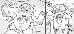 ! ? anal anal_sex animate_inanimate anus anvil_position balls bed black_eyes blush bottomless brother brothers closed_eyes clothed clothed_sex clothing comic cum cum_on_clothing cum_on_stomach cup cuphead cuphead_(game) disembodied_hand domination duo english english_text faceless_male first_person_view gay gay_sex gloves half-closed_eyes humanoid humanoid_on_humanoid humanoid_penis incest leg_grab legs_up legwear lying male male_domination male_penetrating male_pov moan mugman object_head on_back on_bed open_mouth open_pants penetration penis perineum sex sibling socks solo_focus speech_bubble submissive_male toxic-boner uncolored video_games yaoi