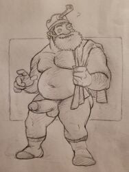 1boy ? ass balls ballsack beard breasts crazy_dave_(pvz) genitals hairy_arms hairy_chest hairy_male male male_only mature_male penis posduroo pvz sketch socks solo