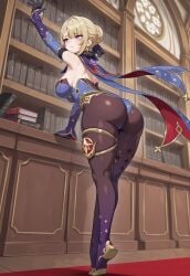 ai_generated ass bookshelf cosplay evelyn_chevalier genshin_impact hoyoverse huge_ass huge_breasts library mona_(genshin_impact) mona_(genshin_impact)_(cosplay) steamy sweat thick_thighs zenless_zone_zero
