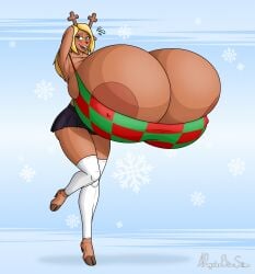 2025 anthro antlers aregularblueslime aregularslime areola_slip areolae blonde_female blonde_hair blush breasts brown_body brown_fur checkered checkered_clothes checkered_shirt deer deltarune green_eyes hi_res hooves horn horns horns_and_hooves huge_boobs huge_breasts hyper hyper_breasts long_ears looking_away looking_back mammal massive_breasts nipple_slip nipples noelle_holiday open_mouth red_nose reindeer reindeer_antlers shy tan_body tan_fur thick_thighs thighs undertale_(series)