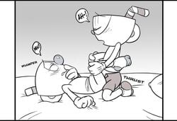 anal anal_sex animate_inanimate anvil_position bed bottomless brother brothers closed_eyes clothed clothed_sex clothing comic cup cuphead cuphead_(game) duo english english_text fist gay gay_sex gloves hand_on_face humanoid humanoid_on_humanoid incest leg_grab legs_up legwear lying male male_penetrating moan mugman object_head on_back on_bed open_mouth open_pants penetration sex shorts sibling side_view socks speech_bubble toxic-boner video_games yaoi