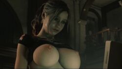 1girls 3d claire_redfield female game_screenshot large_breasts mod nude_mod resident_evil resident_evil_2_remake solo upper_body