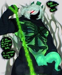 1boy 1x1x1x1 1x1x1x1_(forsaken) betrayed_1x1x1x1 black_body black_skin chains english_text forsaken_(roblox) holding_chain male male_focus official_alternate_costume onomatopoeia red_eyes roblox roblox_game robloxian sabbasarts solo_male speech_bubble tagme tentacle_dick text white_hair