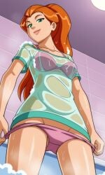 ai_generated ass bath bathing bigmic145 bra bra_visible_through_clothes breasts bubble female medium_breasts orange_hair panties ponytail sam_(totally_spies) see-through see-through_clothing soap soap_bubbles solo_female t-shirt totally_spies wet wet_body wet_clothes wet_clothing wet_skin