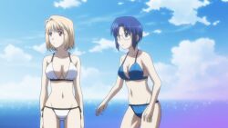 2girls anime anime_screencap anime_screenshot arcueid_brunestud bikini blonde_hair blue_eyes blue_hair breasts carnival_phantasm ciel_(tsukihime) cleavage glasses medium_breasts melty_blood multiple_girls navel official_art red_eyes side-tie_bikini_bottom swimsuit tsukihime