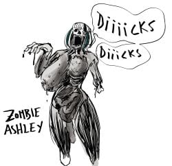 ashley_(sinsigat) ashley_schiumeat_(sinsigat) breasts breasts_out female female_only large_breasts looking_at_viewer monochrome sinsigat solo_female tagme white_hair zombie zombie_girl