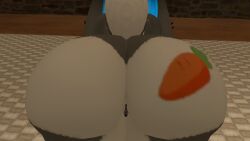 1girls anthro big_breasts big_butt blue_eyes breasts butt_focus butt_tattoo ear_piercing female furry furry_female presenting_pussy pussy rabbit_girl snakebite_piercing vrchat vrchat_avatar vrchat_model