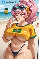 ai_generated beach bibilove18 brazilian_female brazilian_miku janet_(brawl_stars)