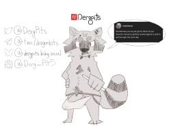 anthro bodily_fluids briefs clothing dergpits english_text erection genital_fluids hi_res leaking_precum male mammal piercing precum procyonid profanity raccoon solo speech_bubble text tongue tongue_out underwear