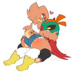 2boys 3_toes 4_fingers ass avian bare_shoulders beak big_ass big_hands buttjob claws eye_contact feet female gin_(ormtunge) hand_on_head hawlucha heart interspecies male muscular muscular_male nintendo nude on_top orange_eyes original_character ormtunge penis pokémon_(species) pokemon pokemon_xy shirt shorts sitting source_request straight tail tank_top thick_thighs video_games white_background wide_hips wings yellow_sclera