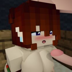 1boy 1boy1girl 1girls blowjob blue_eyes blush breasts erect_penis facin facing_up female male mechanical_arm mel mine-imator minecraft red_hair wzxy