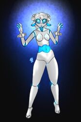 1girls 2018 4_fingers android anthro assimilation blue_eyes breasts culixcupric culixcupric_(sheep) drone drooling feet female furry glowing glowing_eyes glowing_paws hair heart heart-shaped_pupils hi_res humanoid hypnosis looking_at_viewer machine mammal mind_control no_nipples nude open_mouth paws pussy pussy_juice questionable_consent robot saliva shiny simple_background solo submissive text transformation watermark