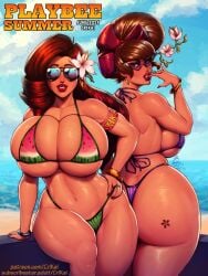 2females 2girls ass beach big_ass big_breasts big_butt bikini breasts brown_hair bubble_ass bubble_butt busty crimson_kaiserin curvy curvy_female fat_ass female female_focus female_only ivy_(crimson_kaiserin) large_ass large_breasts oc original original_character original_characters playbee_summer rosa_(crimson_kaiserin) tagme thick_ass voluptuous voluptuous_female