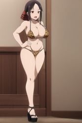 1girls ai_generated alternate_breast_size bikini cheetah_print female female_only full_body high_heels human kaguya-sama_wa_kokurasetai_~tensai-tachi_no_renai_zunousen~ micro_bikini platform_heels shinomiya_kaguya solo