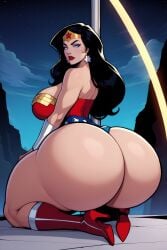 1girls ai_generated amazon amazonian ass ass_focus big_ass black_hair blue_eyes bottom_heavy breasts clothing crown dat_ass dc dc_comics diana_prince dumptruck_ass ear_piercing fat_ass female female_only gigantic_ass high_heel_boots high_heels hotcartoonai huge_ass large_ass lipstick looking_back looking_back_at_viewer massive_ass on_knees princess red_lipstick royalty solo solo_female superheroine thick_ass thick_thighs voluptuous voluptuous_female wide_hips wonder_woman wonder_woman_(series)