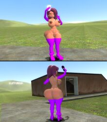 3d 3d_(artwork) big_ass big_ass_cheeks big_breasts big_butt bubble_butt desti_(smg4) kaibernation long_sleeve_gloves naked_female naked_legwear nipples pussy selfie selfie_pose shiny_ass shiny_butt smg4 v_sign wink