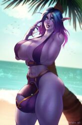 1futa abs alutora areola_slip athletic_futanari balls beach big big_breasts blizzard_entertainment breasts bulge clothed clothing flaccid futa_only futanari horsecock horsecock_futanari huge_balls huge_cock humanoid looking_at_viewer mostly_nude ortaine penis purple_skin solo standing void_elf warcraft world_of_warcraft