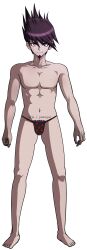 1boy barefoot beard danganronpa danganronpa_v3 edit goatee ja_r_jauregui male_only momota_kaito muscular no_visible_genitalia pubic_hair purple_eyes purple_hair self_upload skinny solo thong underwear