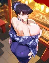 1girls ai_generated ass bimbo bimbo_body black_hair breasts dat_ass female fuckable huge_ass huge_breasts kimono komi-san_wa_komyushou_desu komi_shouko light-skinned_female light_skin long_hair lucyla pantylines