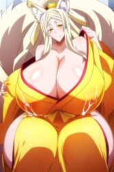 ai_generated big_ass female fox_ears fox_tail foxgirl fucked_senseless gigantic_ass gigantic_breasts high_school_dxd huge_ass lab4930 lactation thick thick_ass thick_legs thick_thighs yasaka_(high_school_dxd) yellow_eyes yellow_hair yellow_kimono