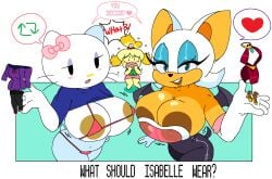 animal_crossing big_areola big_breasts big_nipples blue_background breasts_out brown_lips brown_nipples cassettedream chubby comic crossover dark_lips dark_nipples dream-cassette edit elbow_gloves gloves hello_kitty hello_kitty_(character) hello_kitty_(series) hoshime huge_areolae huge_breasts huge_nipples isabelle_(animal_crossing) kitty_white latex mob_face nintendo nipple_slip prostitute rouge_the_bat sanrio sega sonic_(series) sonic_the_hedgehog_(series) tagme white_background