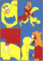 anthro avian bird ciel-wolf duo erection feathered_wings feathers fuckboy genitals male male/male muscular muscular_anthro muscular_male nickelodeon parrot penis red_body sergio_(the_casagrandes) sex the_casagrandes the_loud_house walt_loud wings yellow_body