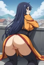 1girls ai_generated ass bubble_butt edens_zero homura_kogetsu kimono on_knees presenting_pussy pussy sitting solo solo_focus stockings