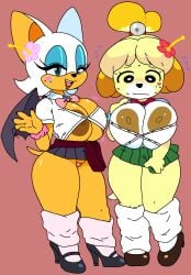 2girls animal_crossing big_areola big_breasts big_nipples cassettedream crossover dark_nipples doubutsu_no_mori dream-cassette edit embarrassed female female_only gyaru hoshime huge_areolae huge_nipples isabelle_(animal_crossing) multiple_girls nintendo nipple_slip rouge_the_bat school_uniform sega shizue_(doubutsu_no_mori) sonic_(series) sonic_the_hedgehog_(series) tagme thick_thighs transparent_background upskirt