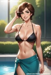 ai_generated aidreamcrush big_hero_6 bikini breasts cass_hamada eyes female hair marvel marvel_comics milf mommy poolside smile solo