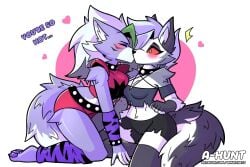 2girls a-hunt anthro crossover female female_only five_nights_at_freddy's five_nights_at_freddy's:_security_breach helluva_boss kissing loona_(helluva_boss) multiple_girls red_sclera roxanne_wolf_(fnaf) tail yuri