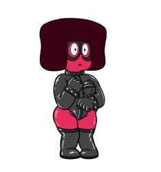 anonymous_artist bdsm_outfit bodysuit cartoon_network domino_mask gem_(species) leather leather_bodysuit ruby_(steven_universe) shortstack steven_universe studded_bracelet studded_collar