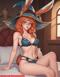 1female ai_generated aurora_(league_of_legends) female female girl glasses gloriousevolution34 league_of_legends lingerie rabbit rabbit_girl rabbit_tail red_hair riot_games seductive seductive_smile solo solo_female solo_focus tail witch_hat